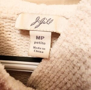 J.Jill Button-Front Cable Hoodie Sweater MP Oatmeal EYC